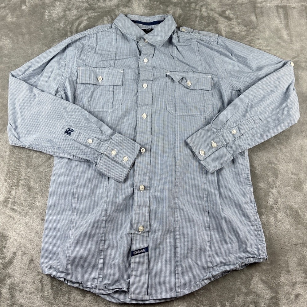 Ecko Unltd Button-Down Mens Small Casual Blue Gingham Roll-Tab EUC
